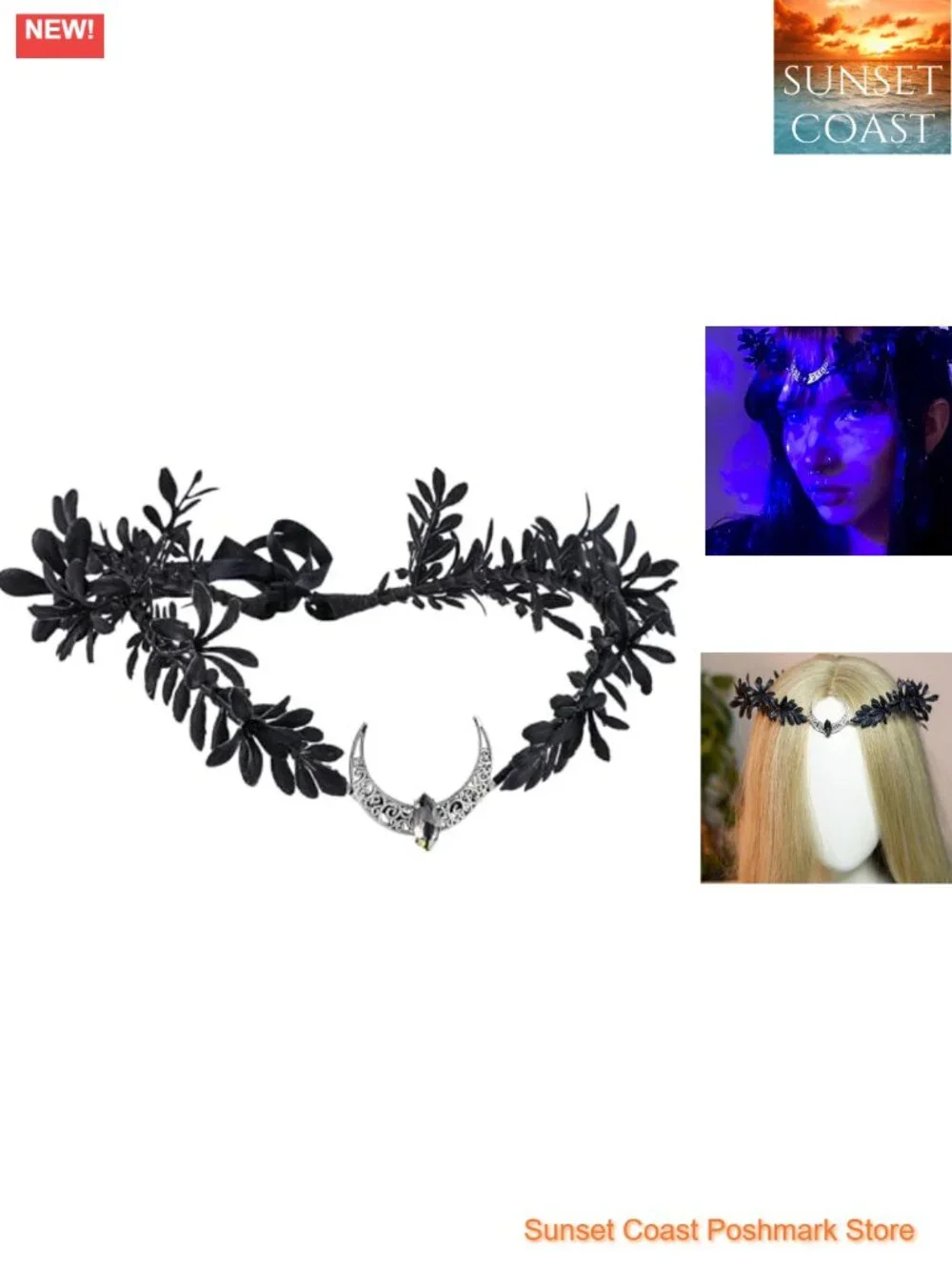 Handmade Gothic Elf Moon Flower Crown Headpiece Renaissance Halloween Cosplay
